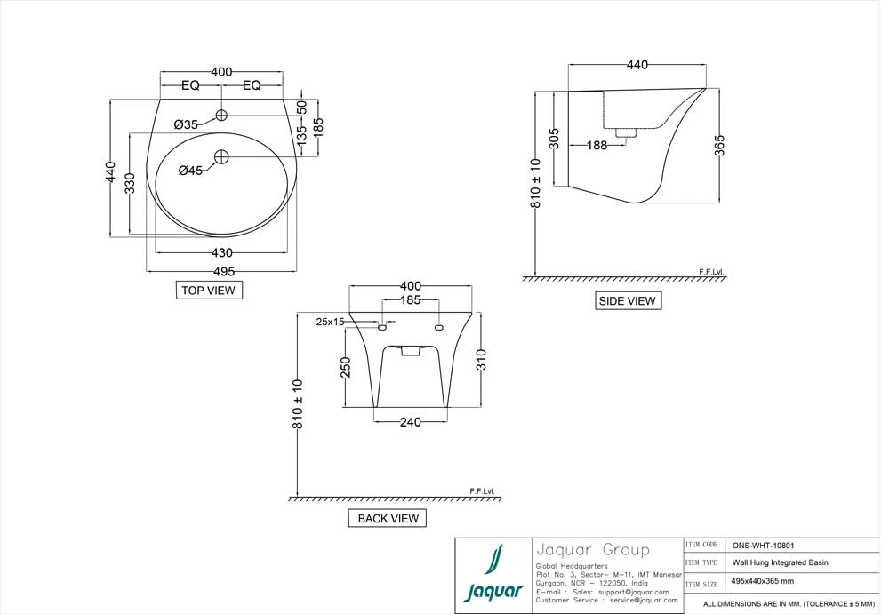 Раковина подвесная Jaquar Ornamix Prime ONS-WHT-10801 Белая Раковина подвесная Jaquar Ornamix Prime ONS-WHT-10801 Белая