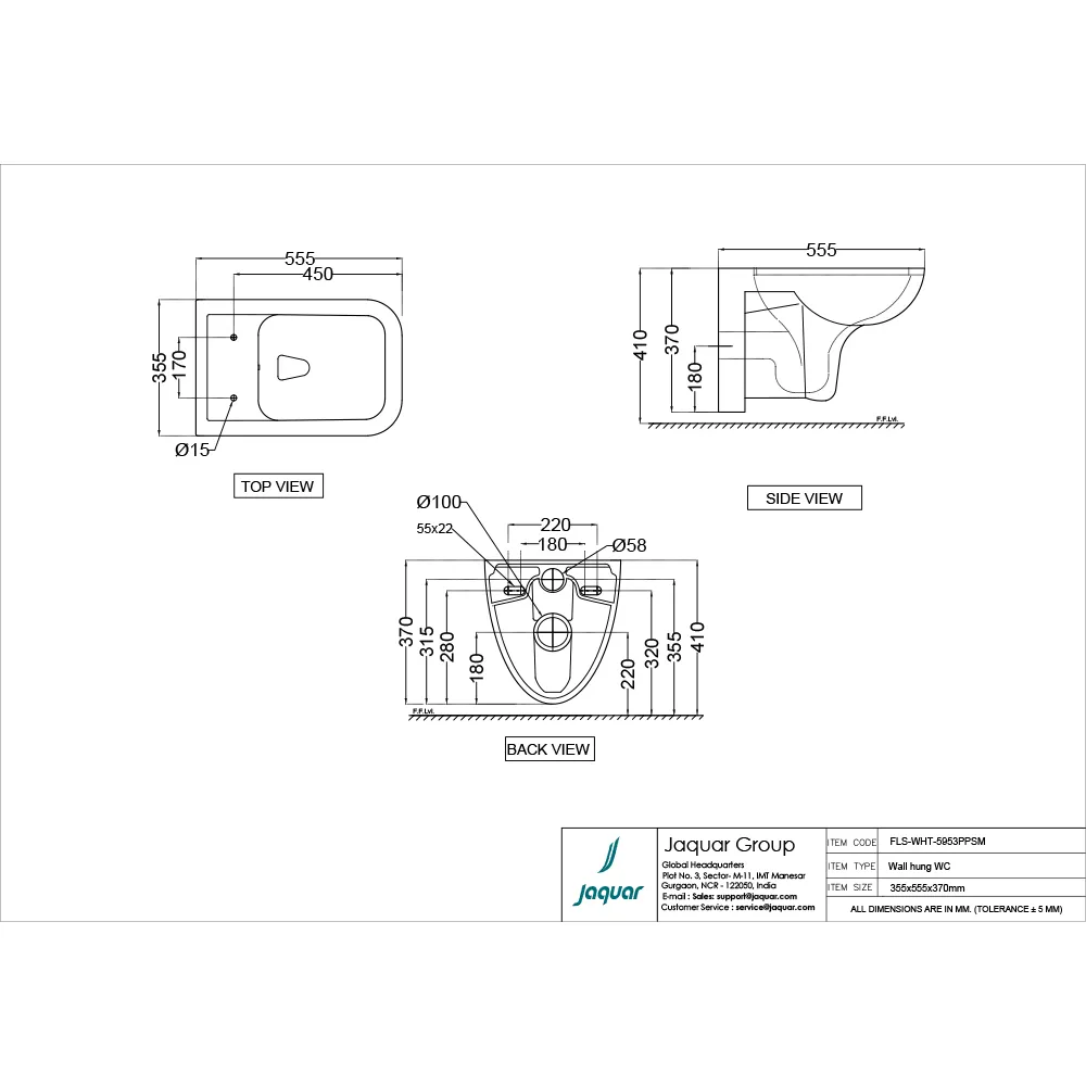 Унитаз подвесной Jaquar Florentine FLS-WHT-5953PPSM Белый
