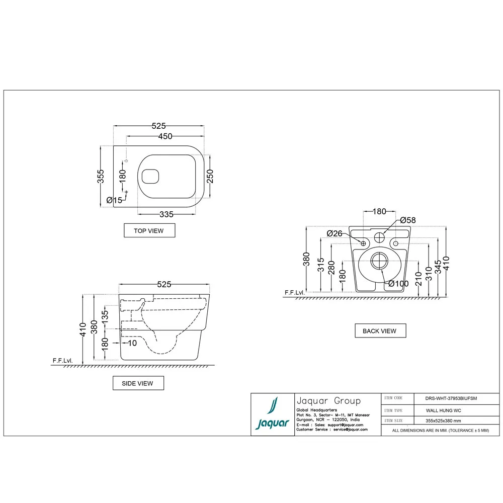 Унитаз подвесной Jaquar D'Arc DRS-WHT-37953BIUFSM Белый