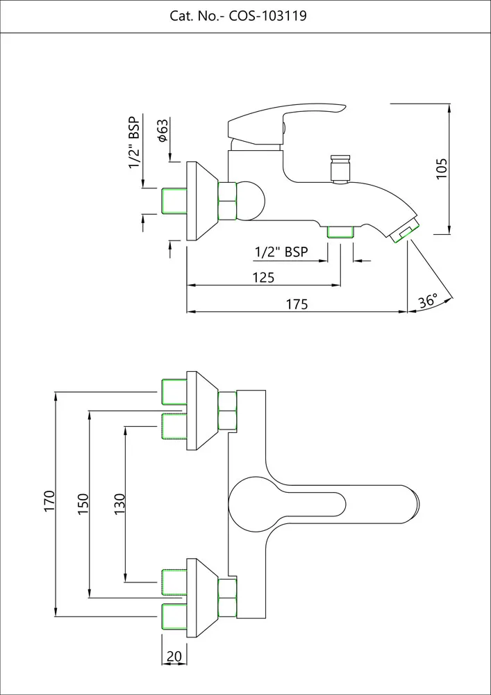 Однорычажный смеситель для ванны и душа Essco Cosmo COS-CHR-103119 Хром