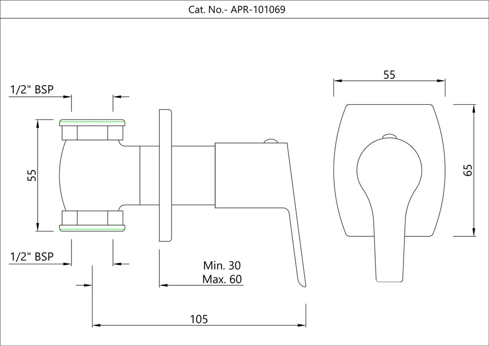 Настенный запорный клапан Essco Aspire APR-CHR-101069 Хром