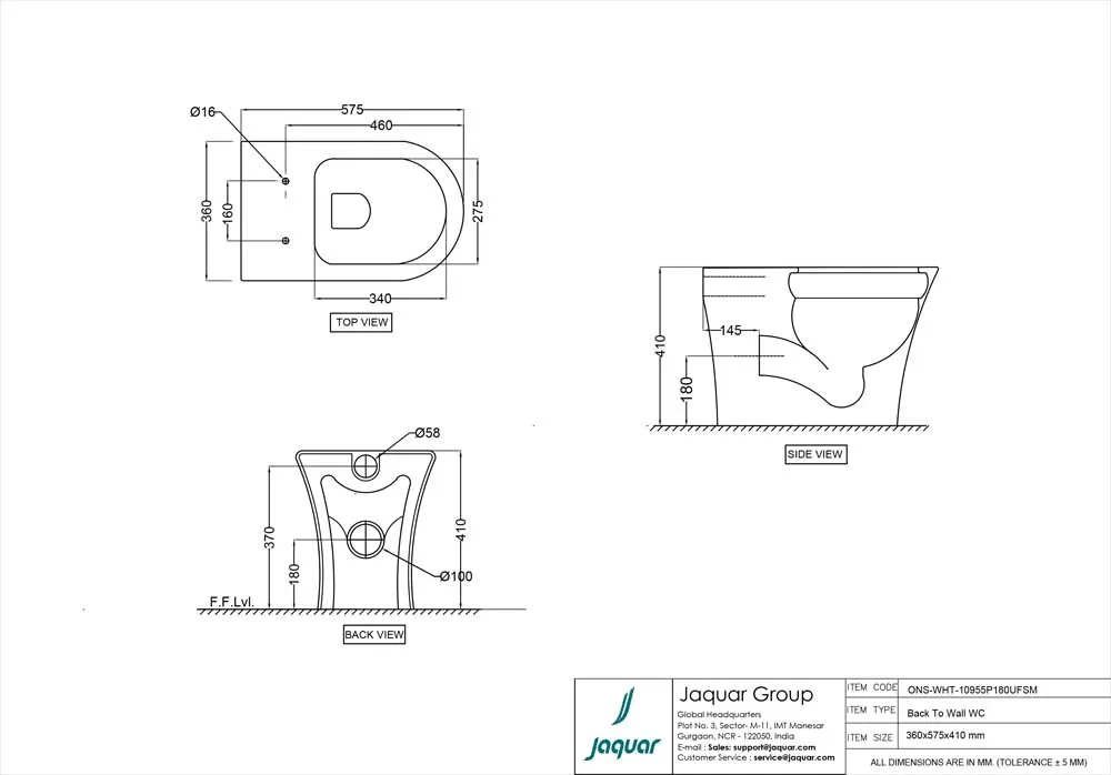 Унитаз напольный приставной Jaquar Ornamix Prime ONS-WHT-10955P180UFSM Белый