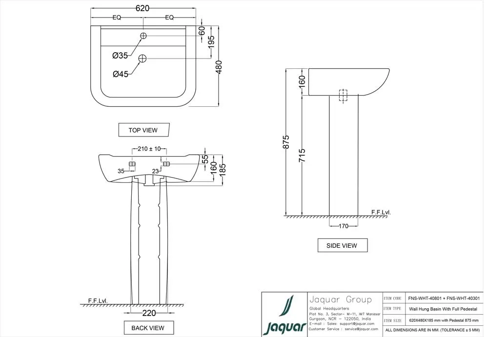 Раковина подвесная Jaquar Fonte FNS-WHT-40801 Белый
