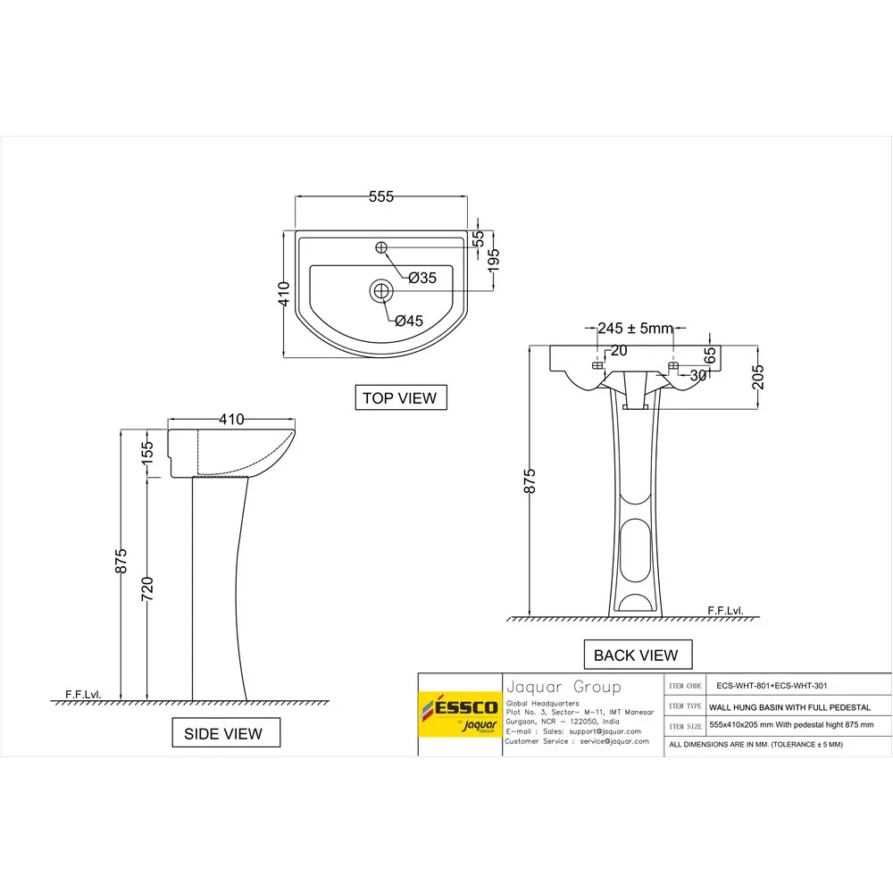 Раковина Essco Elements ECS-WHT-801 Белая с пьедесталом Раковина Essco Elements ECS-WHT-801 Белая с пьедесталом