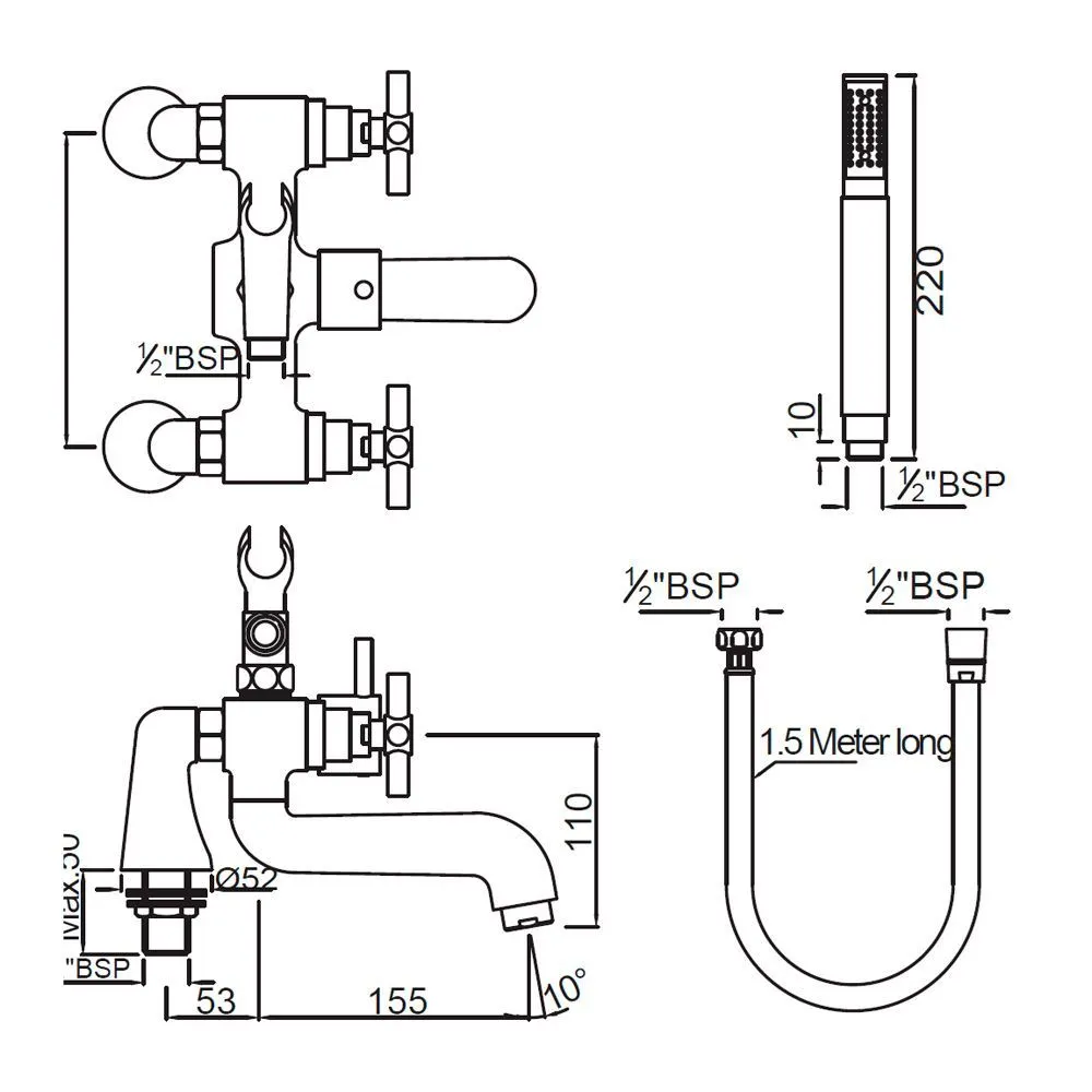Смеситель для ванны на борт ванны Jaquar SOL-CHR-6271SHK1 Хром