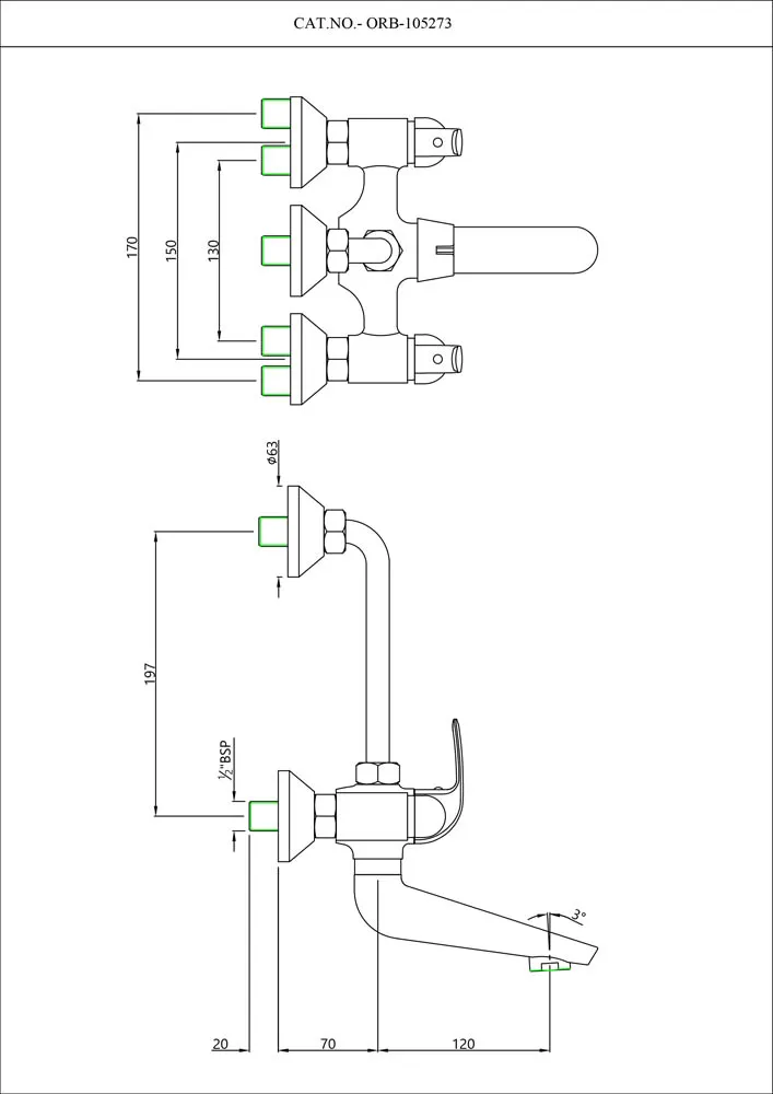 Смеситель для ванны и душа Essco Orbit ORB-CHR-105273 Хром