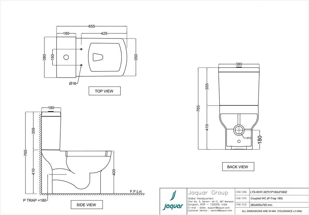 Унитаз напольный с бачком Jaquar Lyric LYS-WHT-38751P180UFSMZ Белый