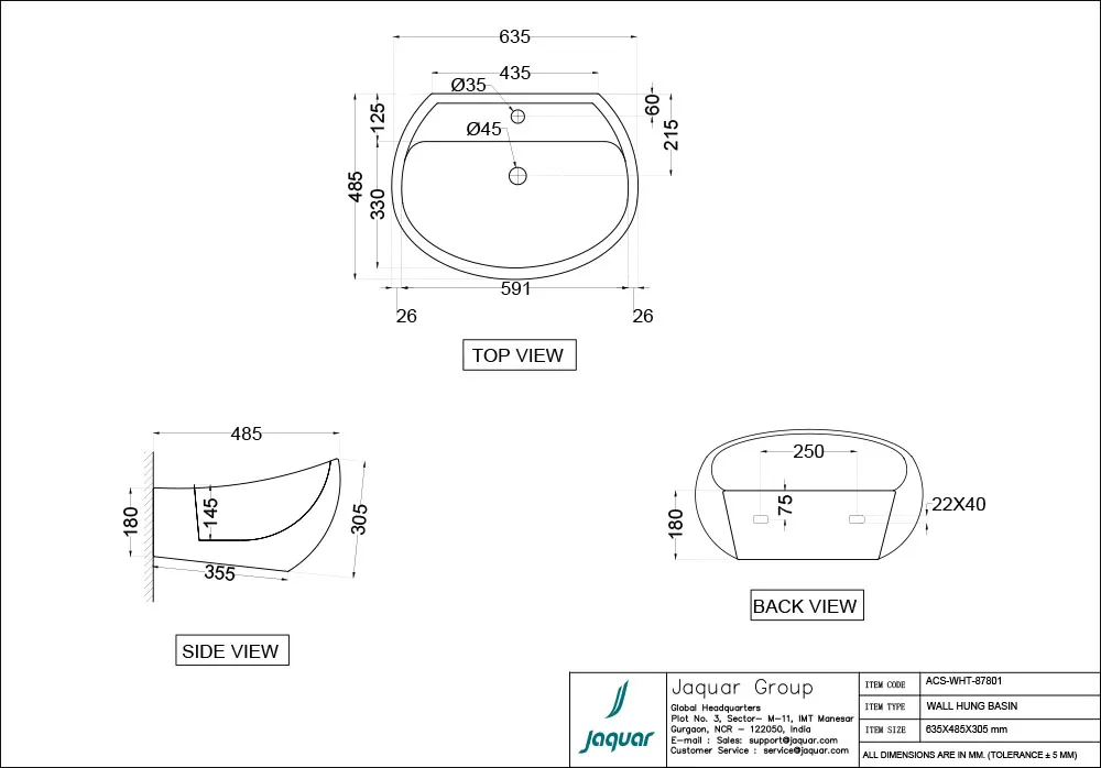 Раковина подвесная Jaquar Arc ACS-WHT-87801 Белый