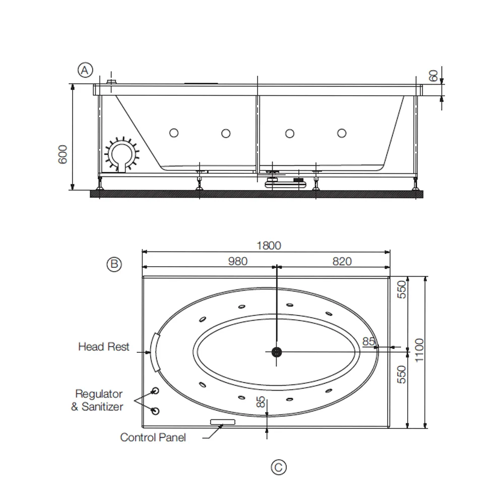 Встраиваемая ванна Jaquar D'Arc JWP-WHT-DARC180CX Белая, Акрил