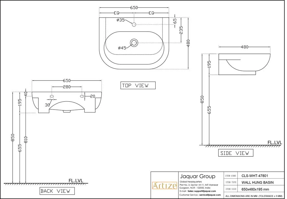Раковина на столешницу, подвесная Artize Cellini CLS-WHT-47801 Белый