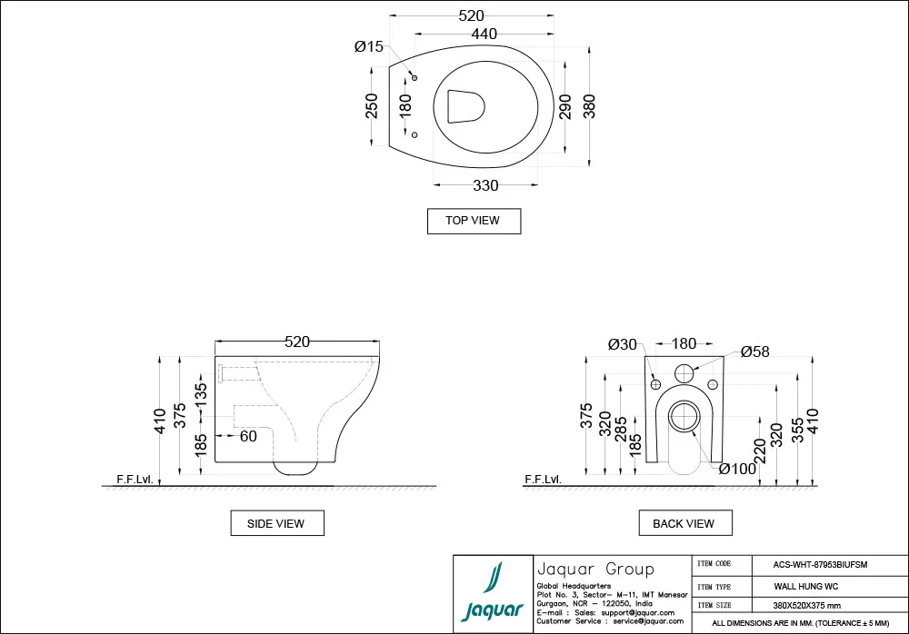 Унитаз подвесной Jaquar Arc ACS-WHT-87953BIUFSM Белый