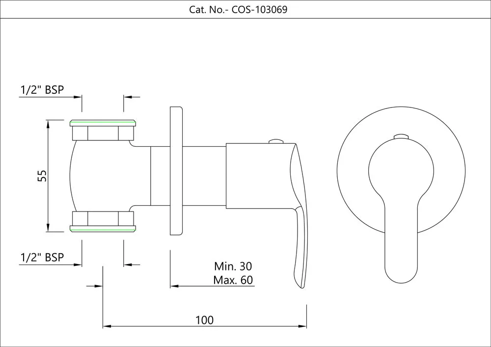 Настенный запорный клапан Essco Cosmo COS-CHR-103069 Хром