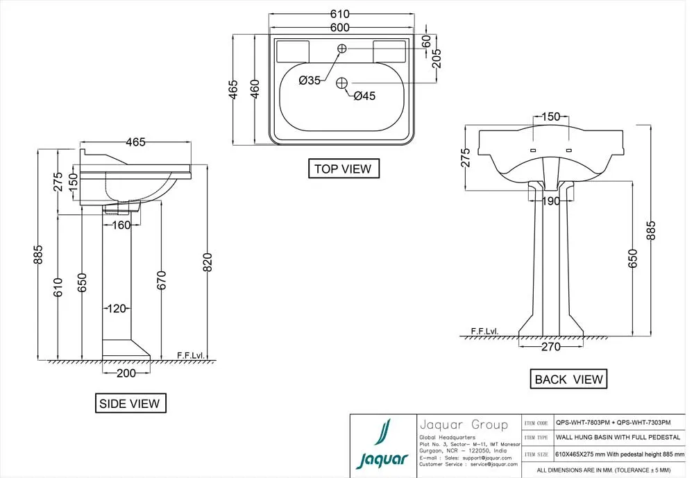Пьедестал для раковины Jaquar Queens Prime QPS-WHT-7303PM Белый